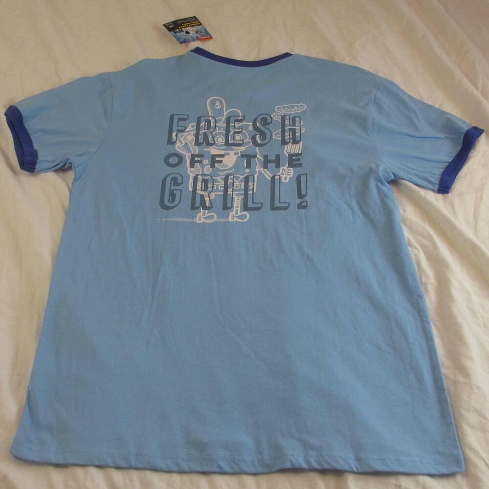 NWT SpongeBob SquarePants "Home of the Krabby Patty" ringer T-shirt Light Blue L